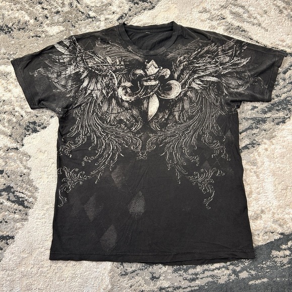 Affliction Other - Vintage Affliction Y2K Graphic T-Shirt with Wings and Fleur-de-lis Motif Sz M